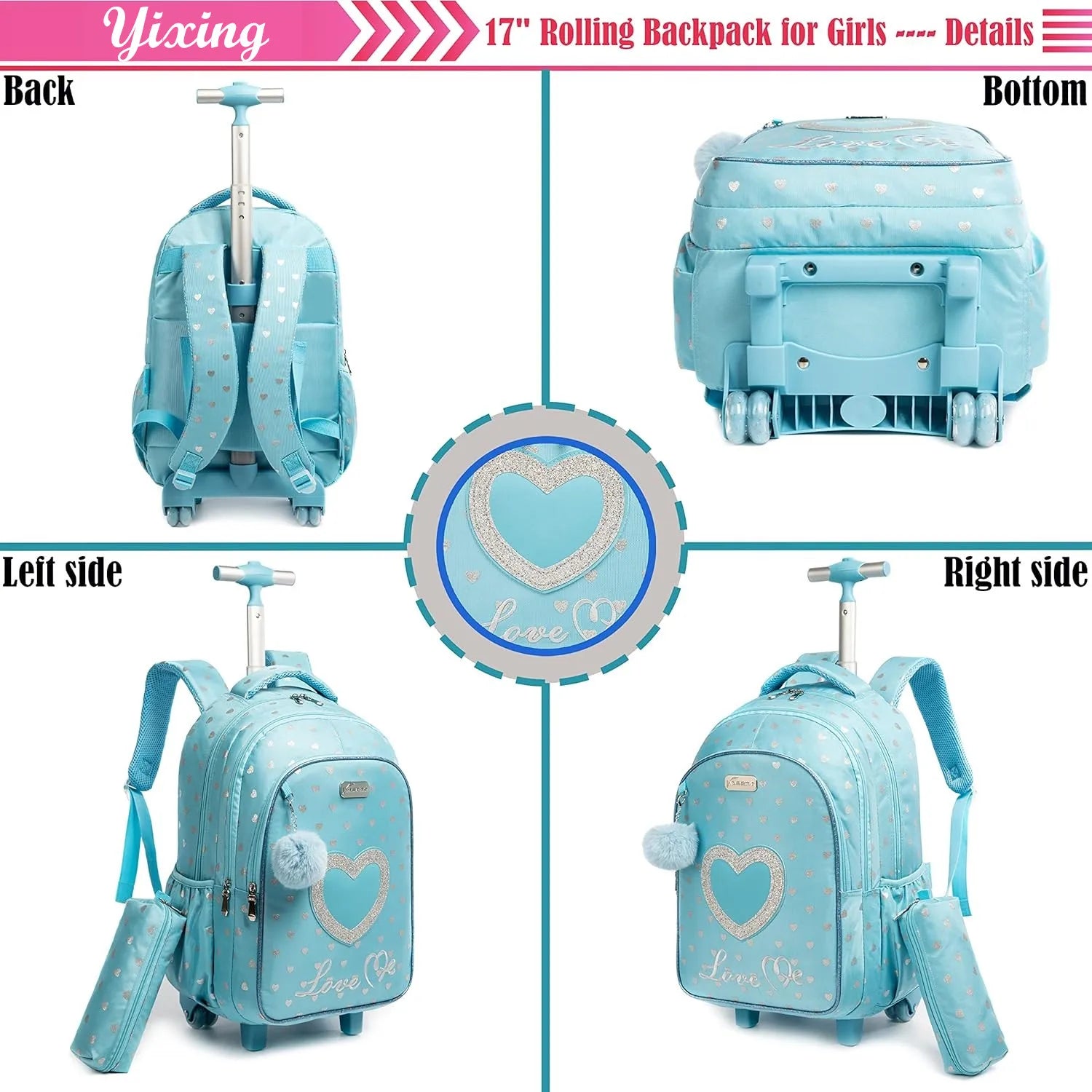 Sweetheart Trolley Backpack Set for Girls