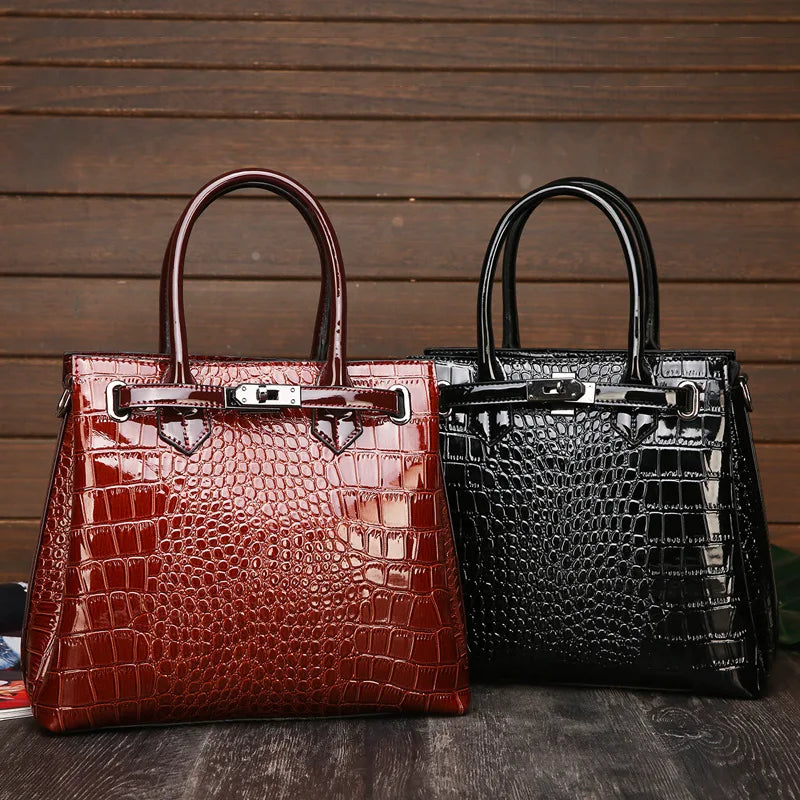 Luxury Crocodile Pattern Leather Handbag - Fashionable Women's Shoulder Bag