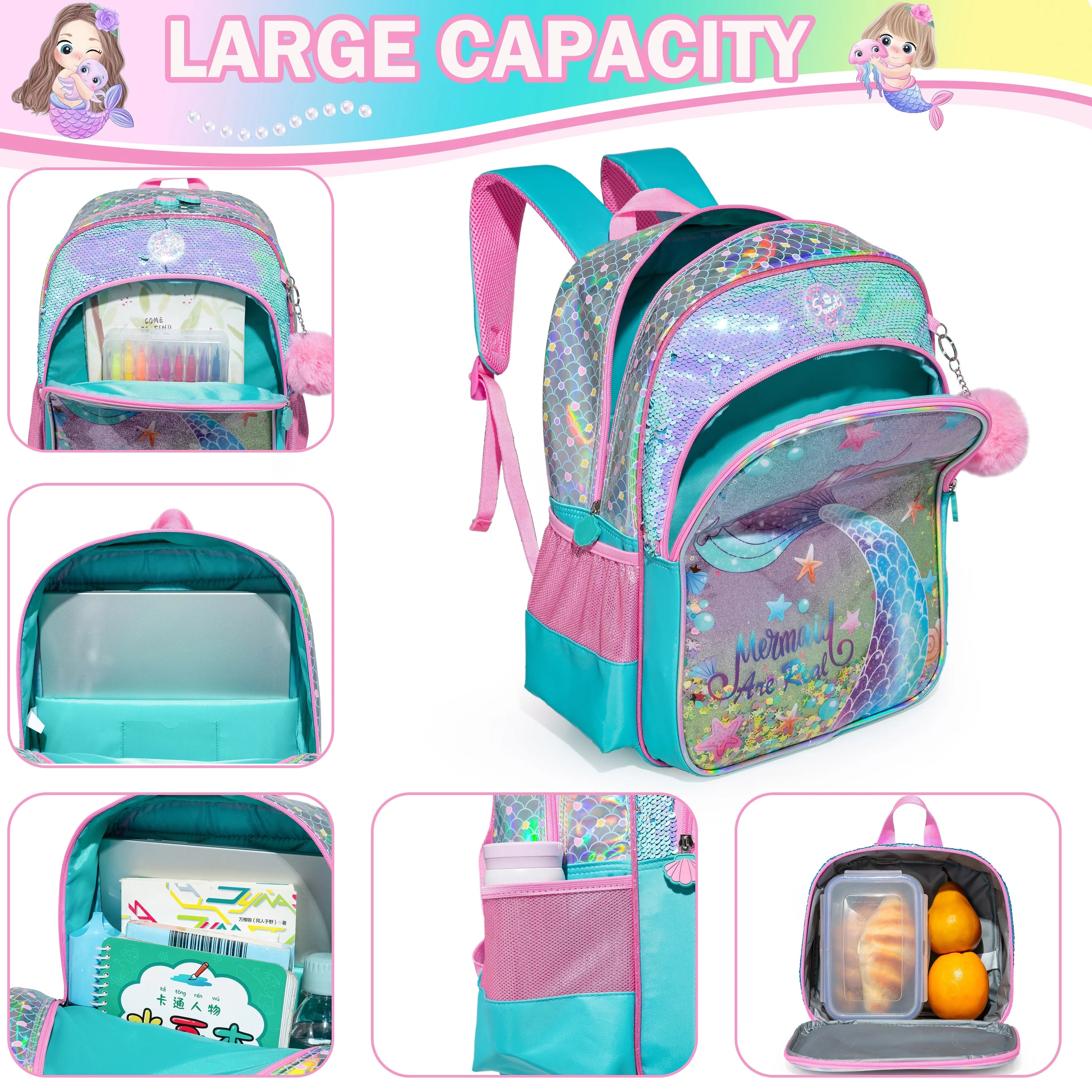 Mermaid Fantasy Backpack and Lunch Box Set