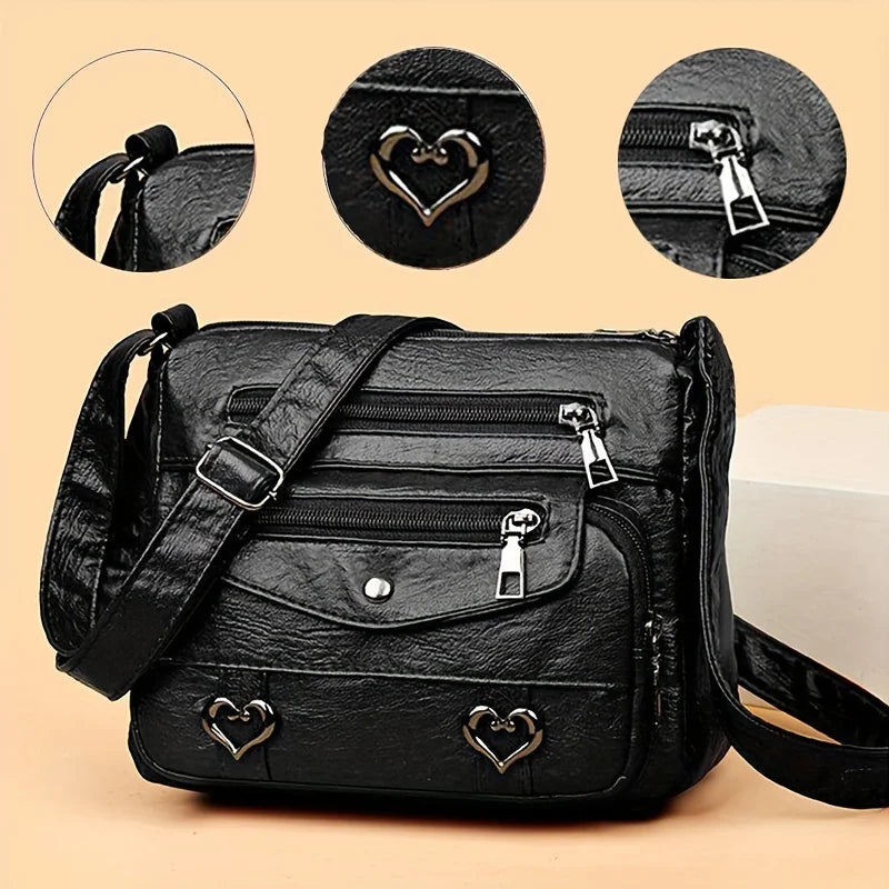 Classic Black PU Leather Messenger Bag