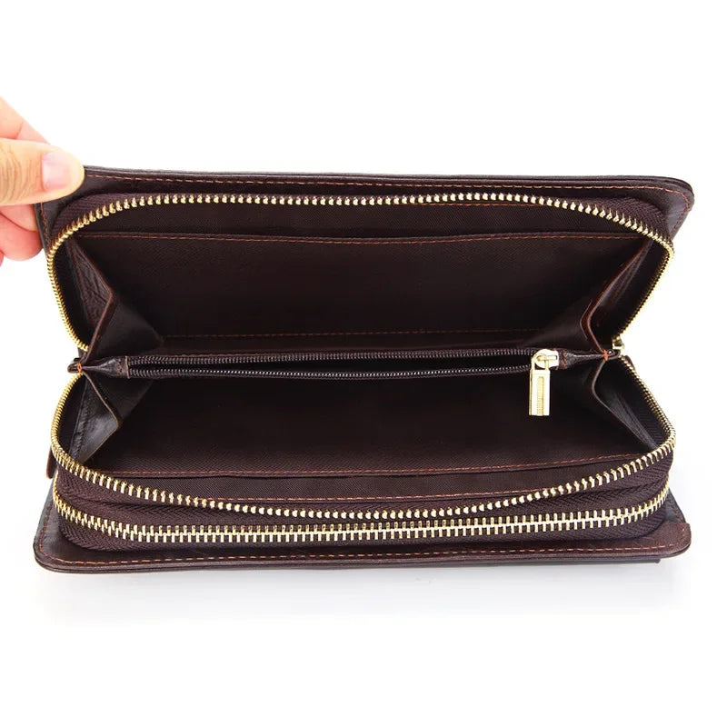 Business Genuine Leather Clutch Wallet Men Long Leather Phone Bag Purse Male  Large Size Handy Coin Wallet Card Holder Money Bag
