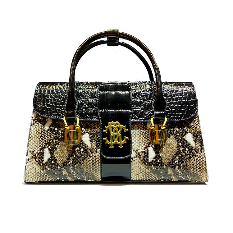 Serpentine Leather Statement Handbag