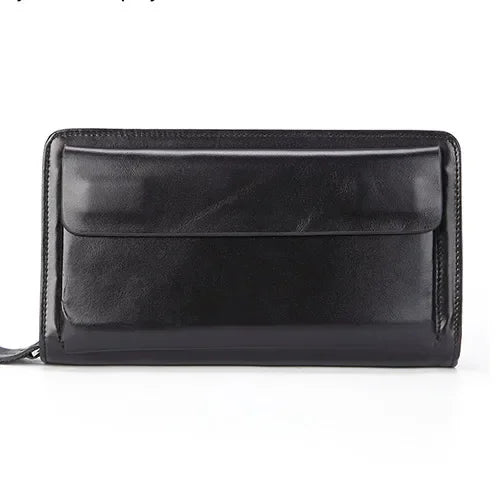 Business Genuine Leather Clutch Wallet Men Long Leather Phone Bag Purse Male  Large Size Handy Coin Wallet Card Holder Money Bag