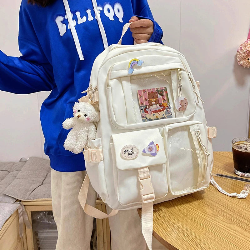 Stylish Multi-Pocket Backpack with Charm Details