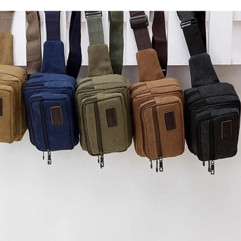 Durable Multi-Pocket Canvas Waist Bag