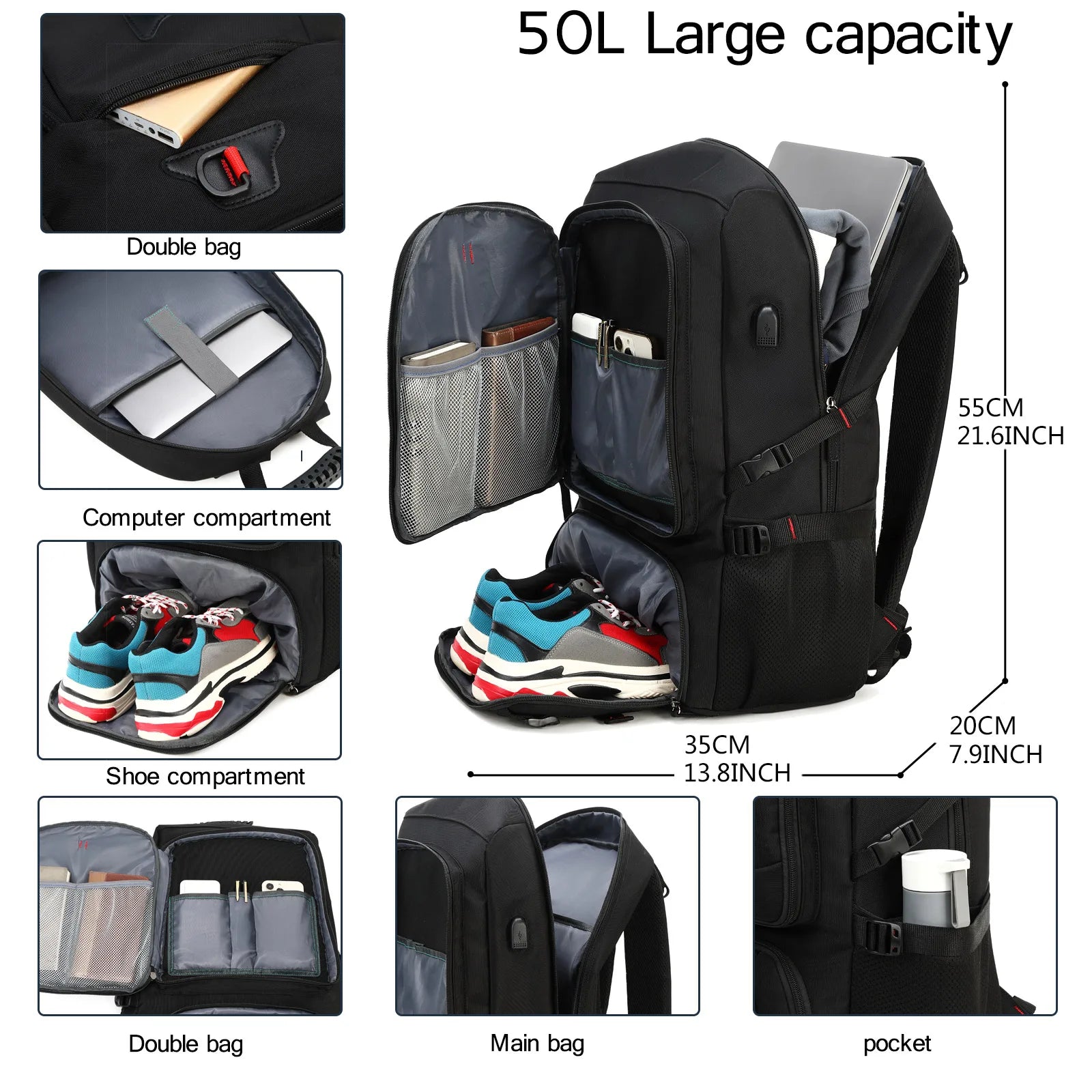 Multifunctional Hiking Backpack with Shoe Compartment