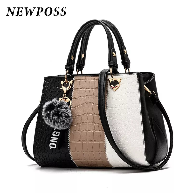 Newposs Bold Patchwork Tote: Textured Elegance