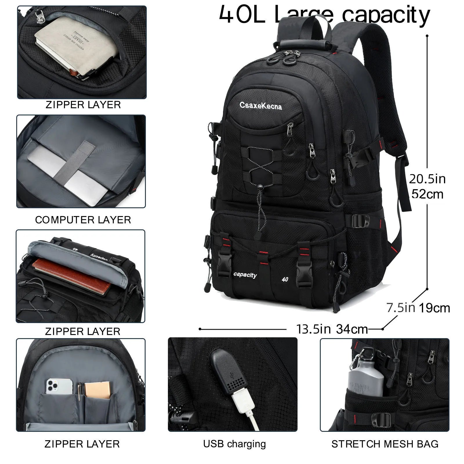 Durable 40L Outdoor Backpack for Hiking and Camping