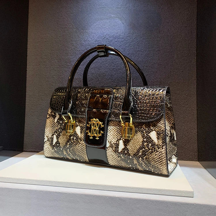 Serpentine Leather Statement Handbag