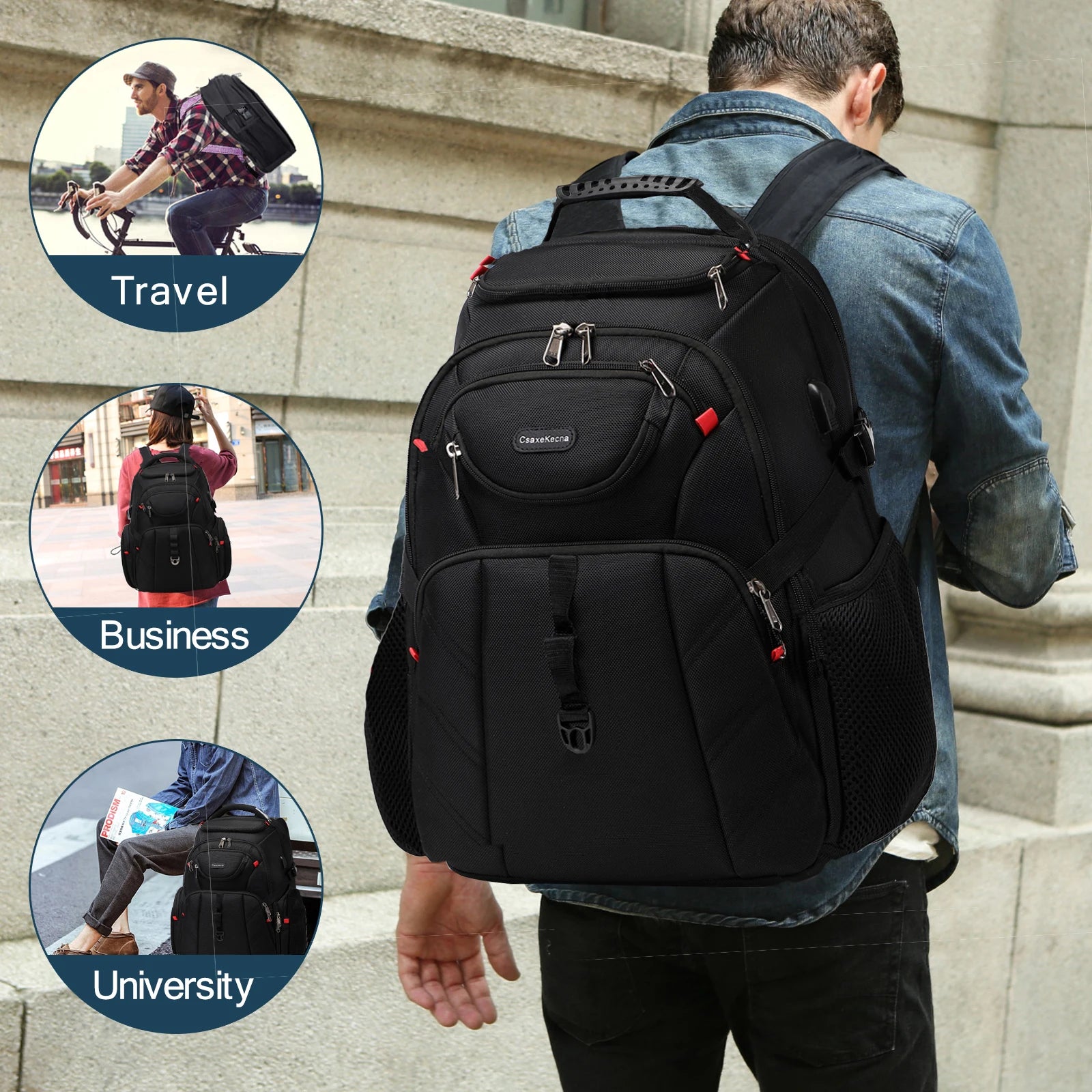 Robust 17-Inch Multi-Compartment Travel Backpack with USB