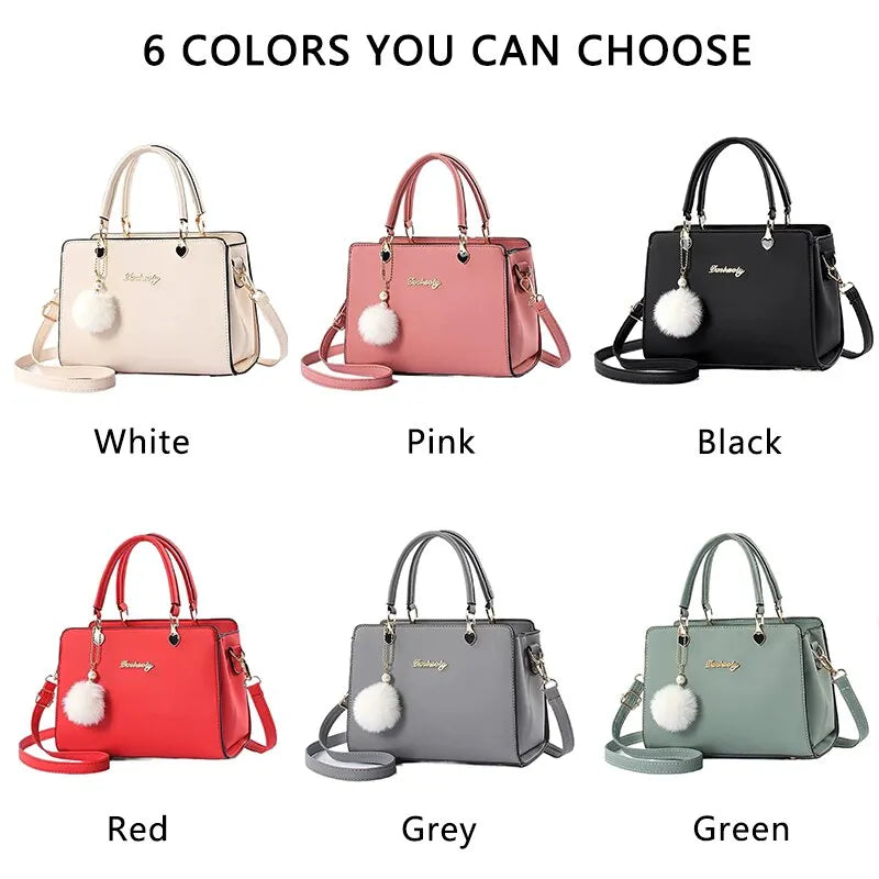 Classic Plush Ball Charm Satchel Tote Bag