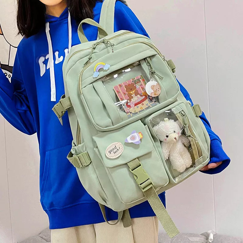 Stylish Multi-Pocket Backpack with Charm Details