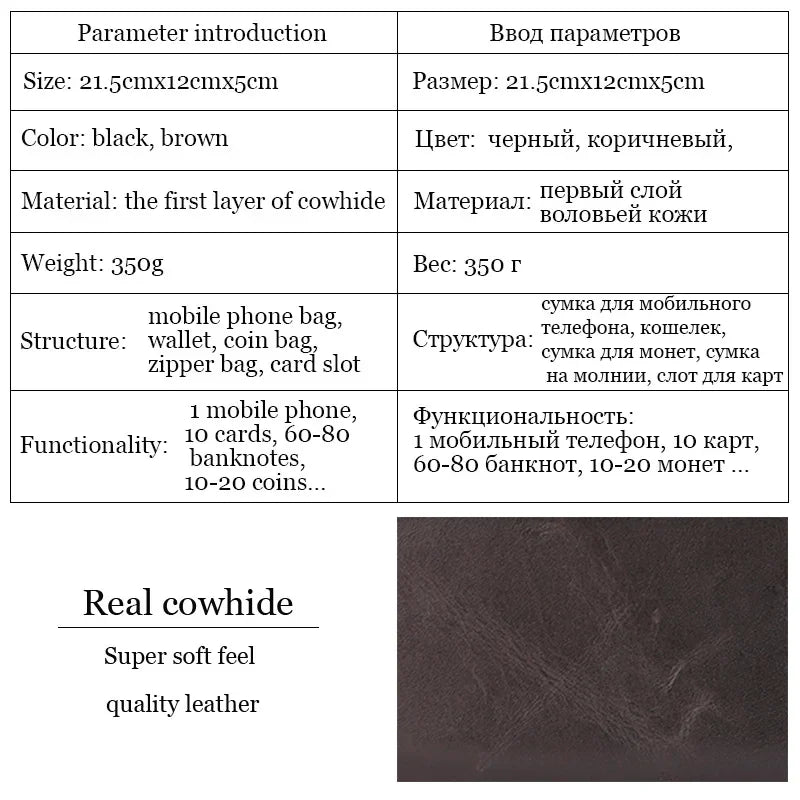 Business Genuine Leather Clutch Wallet Men Long Leather Phone Bag Purse Male  Large Size Handy Coin Wallet Card Holder Money Bag