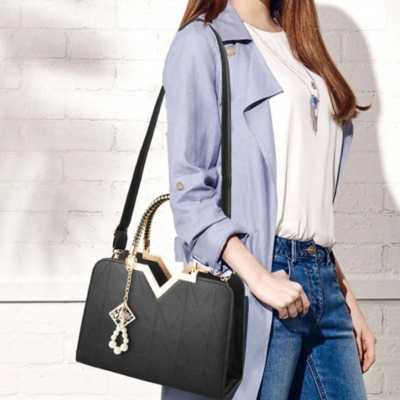 Women's Patchwork PU Leather Handbag - Elegant Office and Casual Shoulder Bag