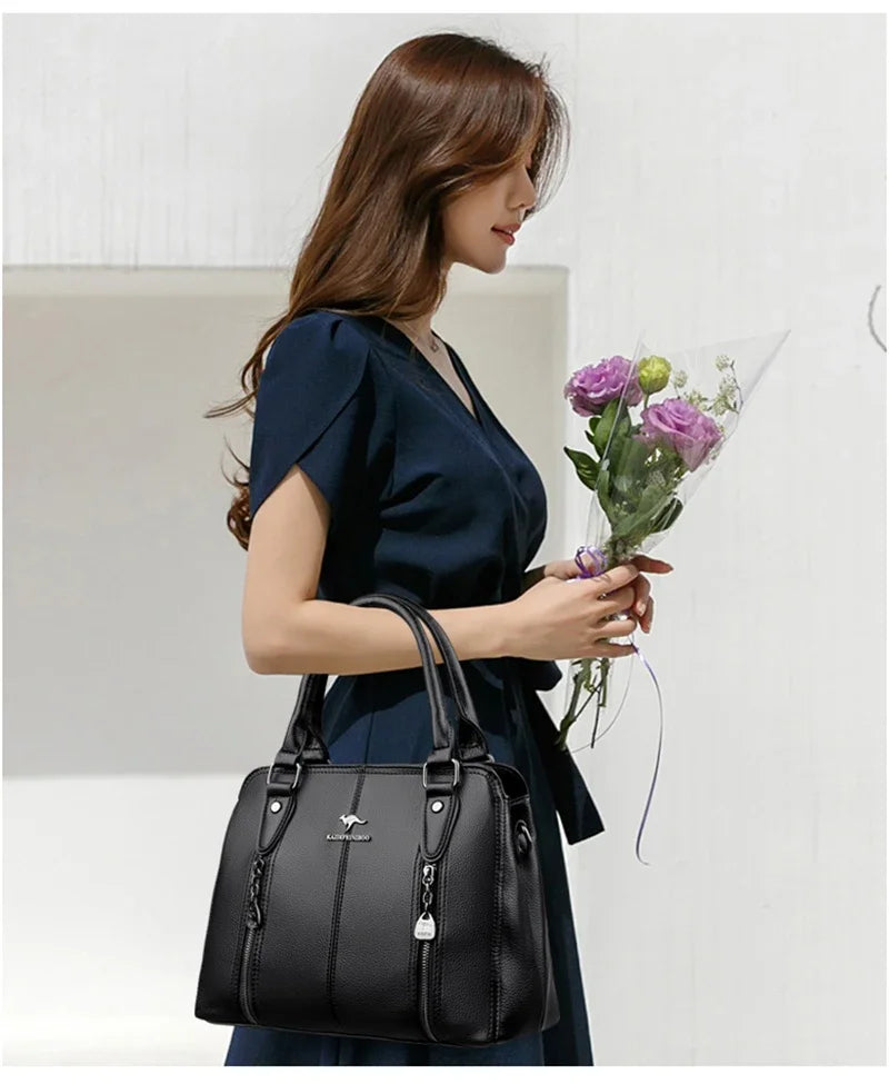 High-Capacity Soft Leather Crossbody Bag – Designer Shoulder Tote for Women