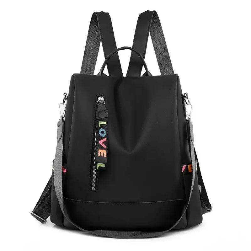 Trendy Oxford Cloth Backpack – Lightweight Casual Daypack with Charm Details