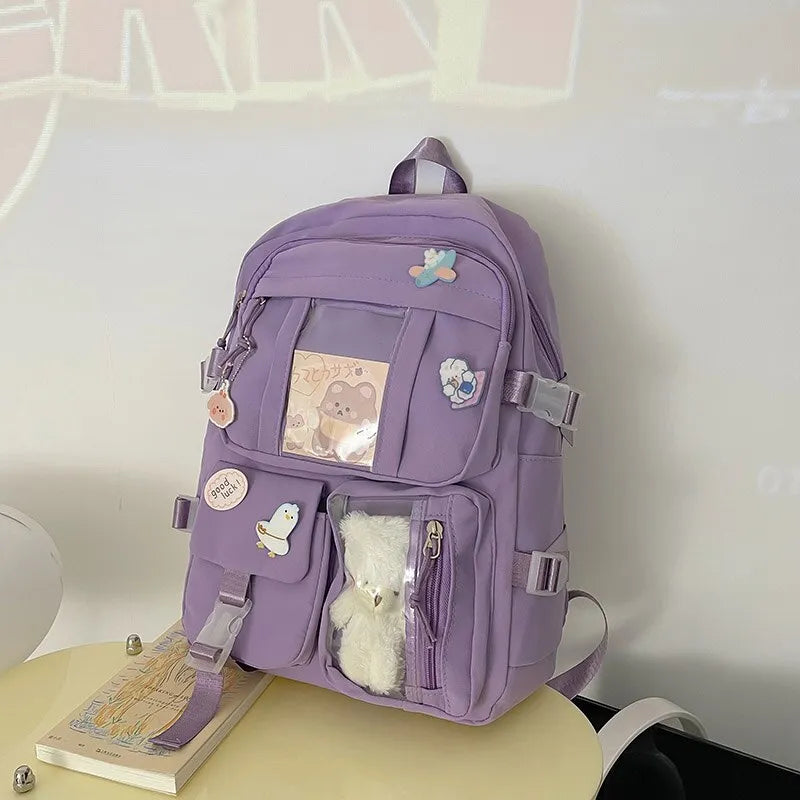 Chic Purple Patchwork High School Backpack