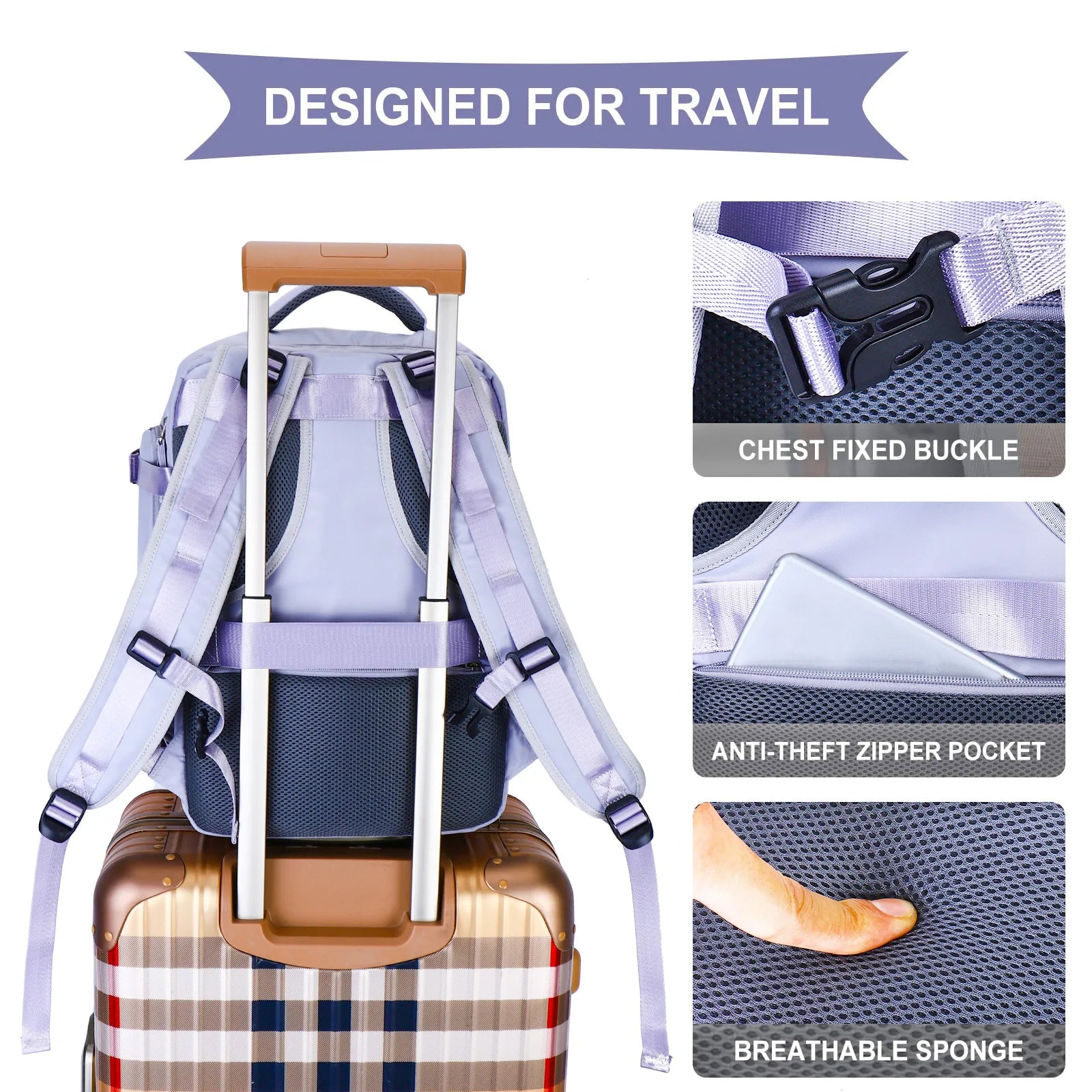 Sleek Lavender Multi-Function Travel Backpack