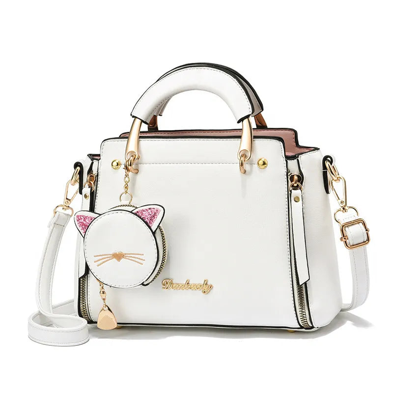 Charming Cat Motif Satchel Bag