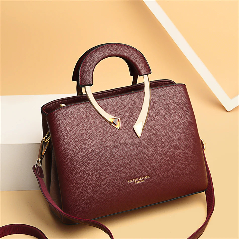 Elegant Burgundy Leather Casual Tote