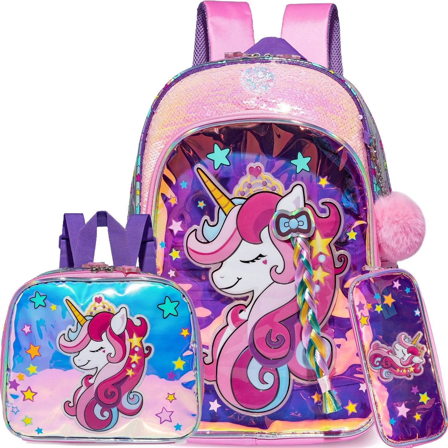 Magical Unicorn Fantasy Backpack and Lunch Box Set for Girls