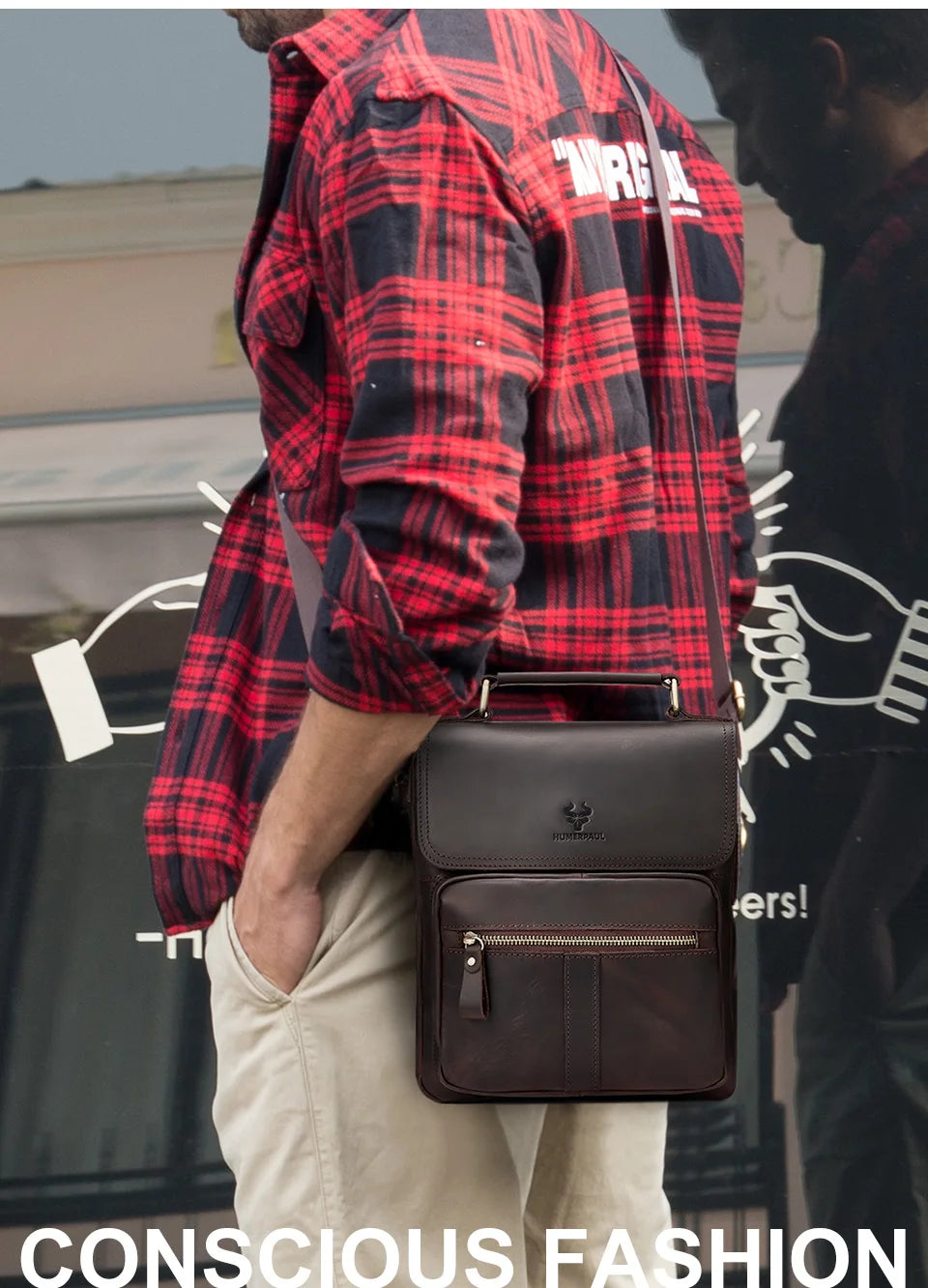 HUMERPAUL Genuine Leather Men's Shoulder Bag Luxury Work Business Messenger Bags Fashion Male Crossbody with Adjustable Straps