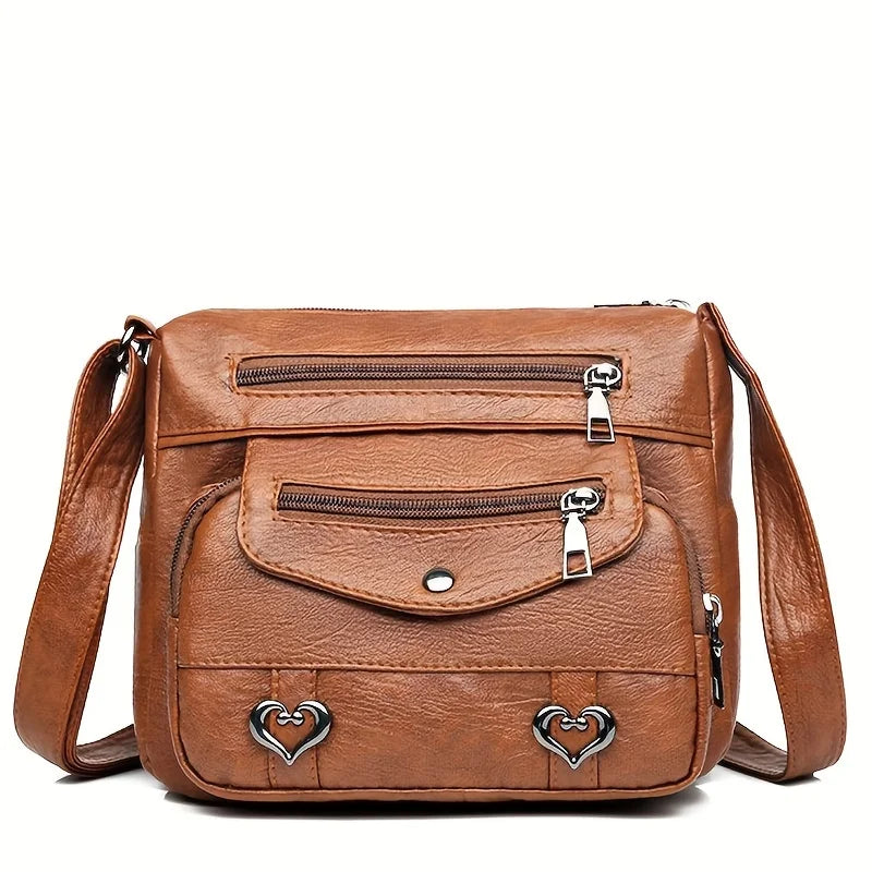 Classic Black PU Leather Messenger Bag