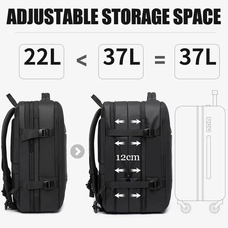 Expandable Business Travel Backpack with USB - Waterproof & Stylish