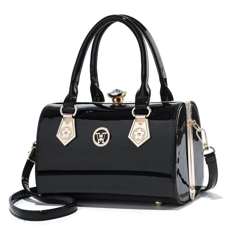 Glossy Patent Leather Diamond Handbag