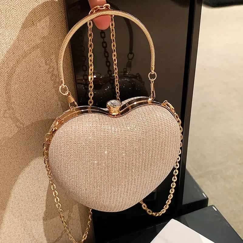 Glittering Heart-Shaped Evening Clutch