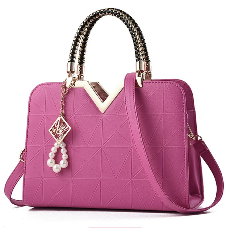 Women's Patchwork PU Leather Handbag - Elegant Office and Casual Shoulder Bag