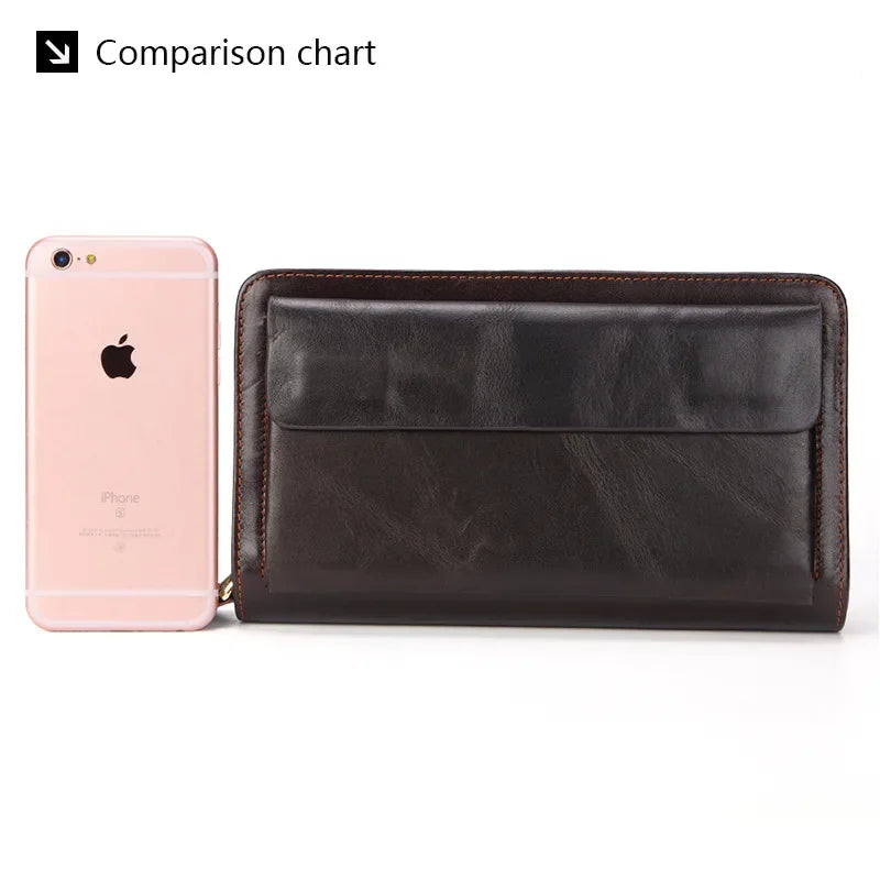 Business Genuine Leather Clutch Wallet Men Long Leather Phone Bag Purse Male  Large Size Handy Coin Wallet Card Holder Money Bag