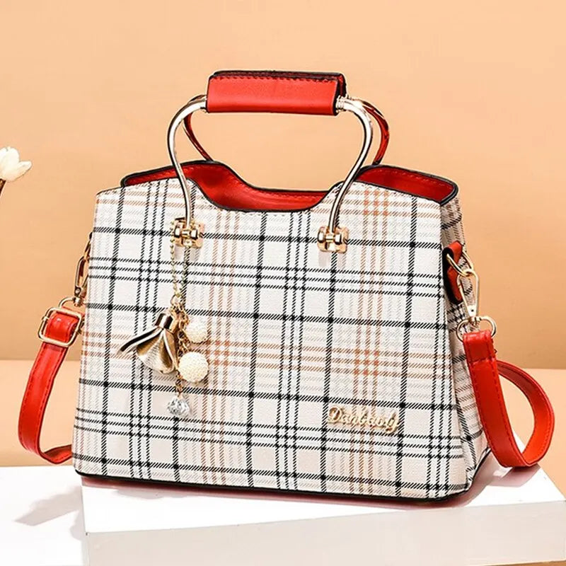 Contemporary Plaid Charm Tote Bag