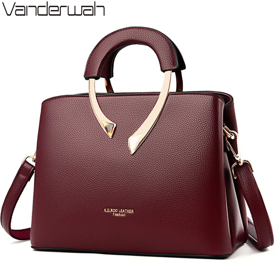 Elegant Burgundy Leather Casual Tote