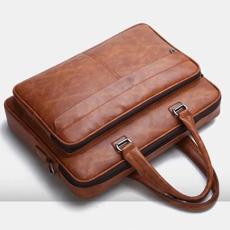 Elegant Brown Leather-Style Document Bag