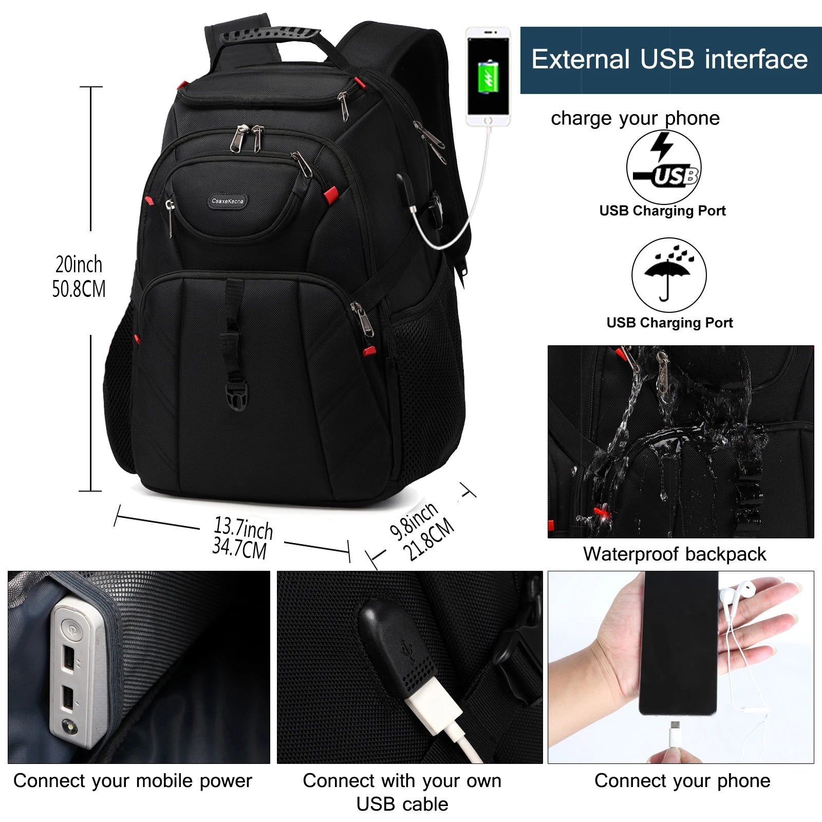 Robust 17-Inch Multi-Compartment Travel Backpack with USB