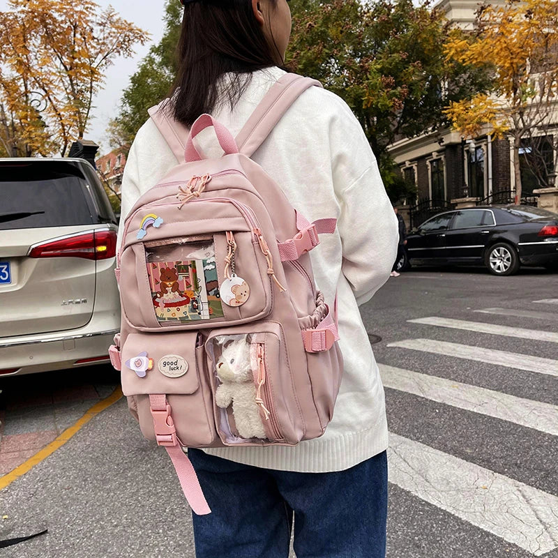 Stylish Multi-Pocket Backpack with Charm Details