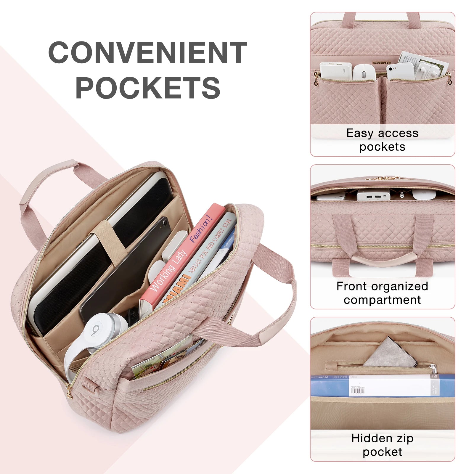 Powder Pink Professional: Elegant Laptop Briefcase for Women