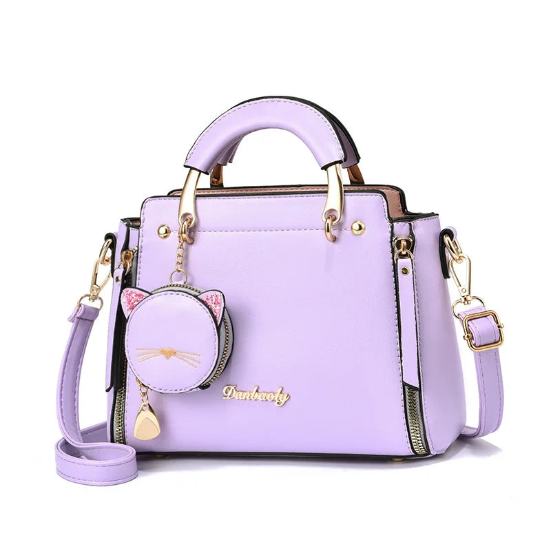 Charming Cat Motif Satchel Bag