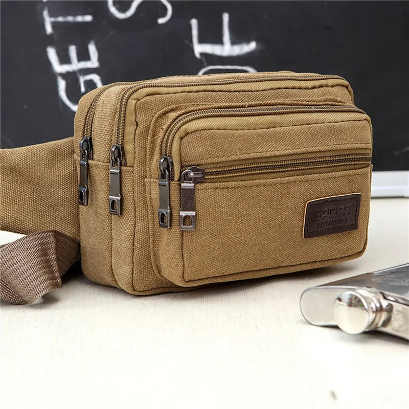 Durable Multi-Pocket Canvas Waist Bag