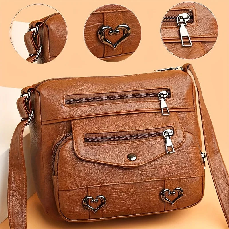 Classic Black PU Leather Messenger Bag