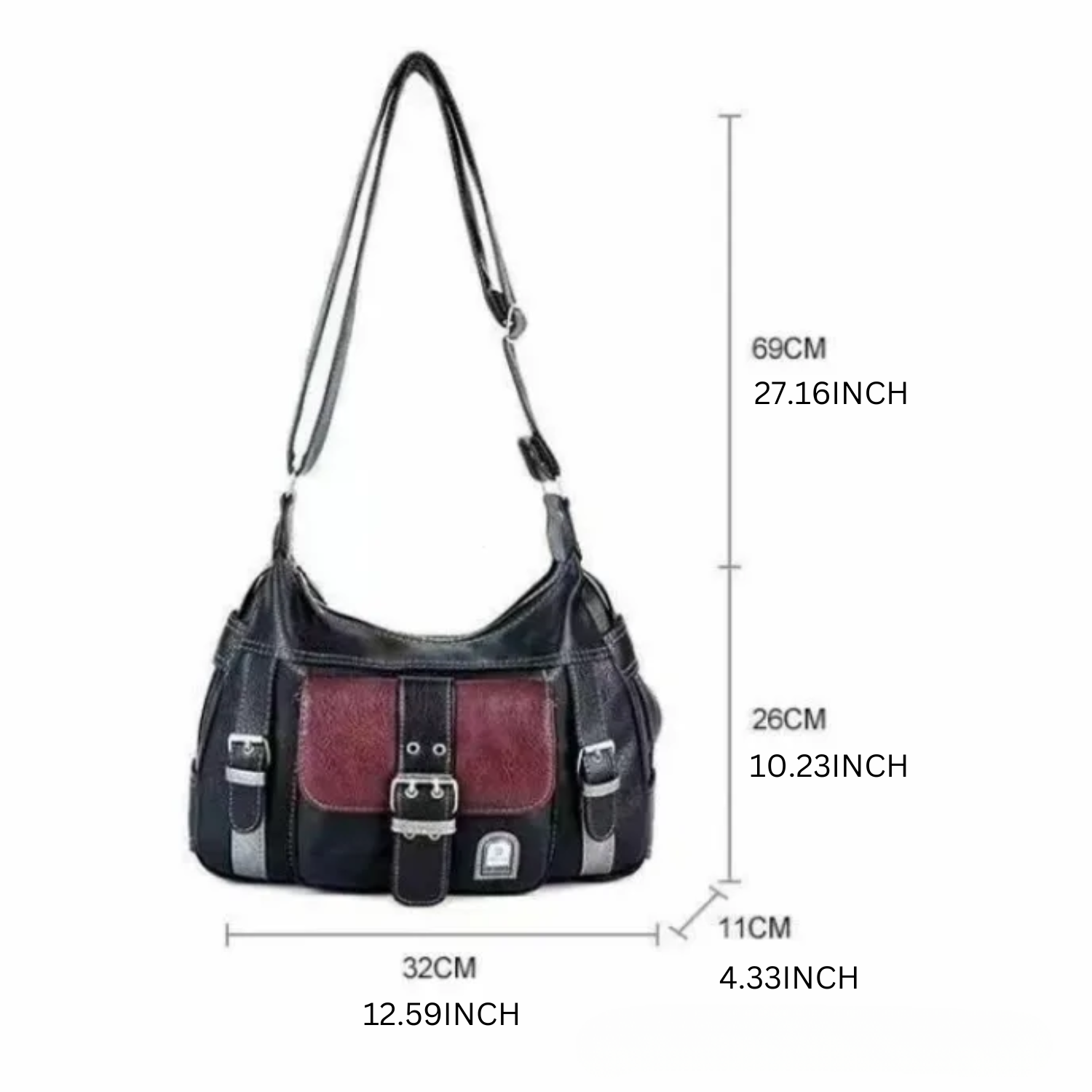 Y2K Vintage Crossbody Bag – PU Leather Shoulder Bag with Buckle Details