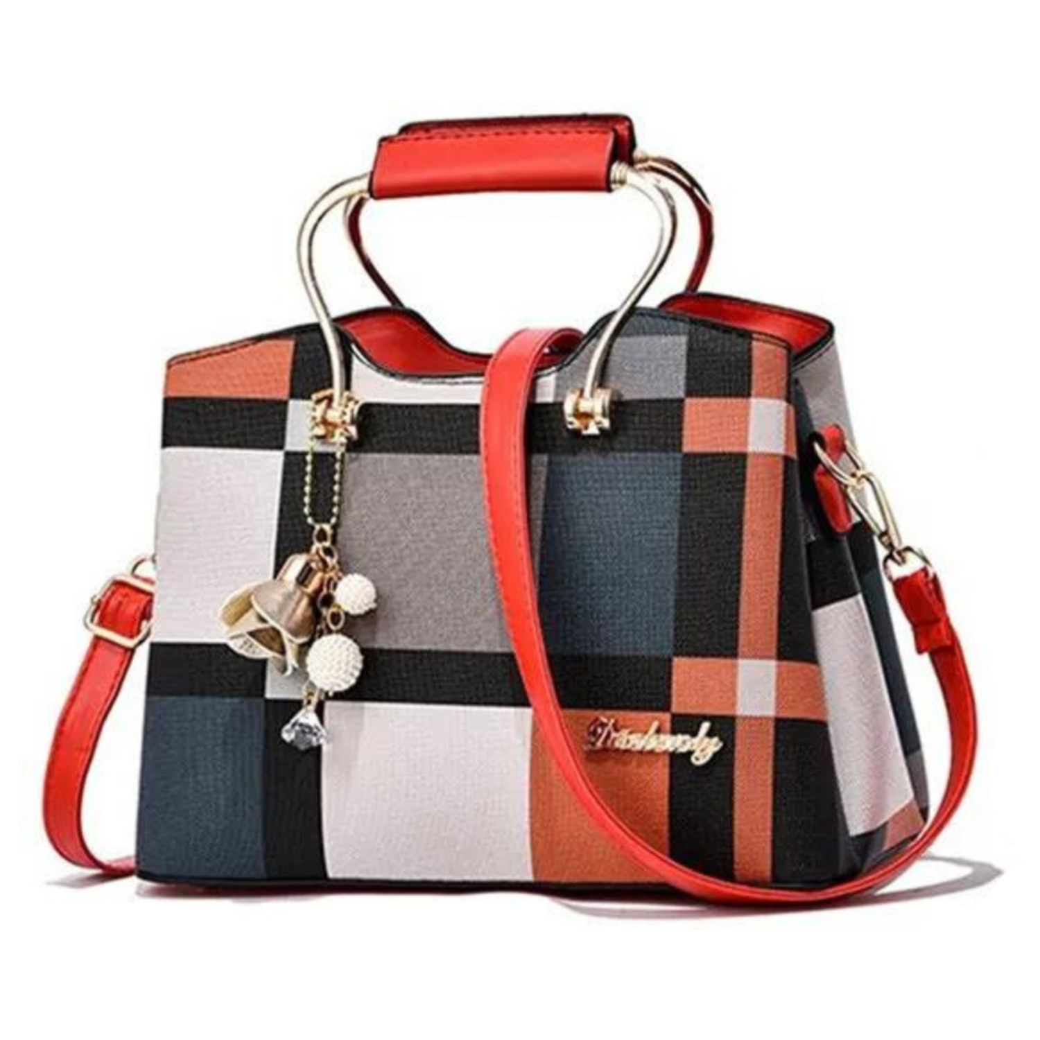 Contemporary Plaid Charm Tote Bag
