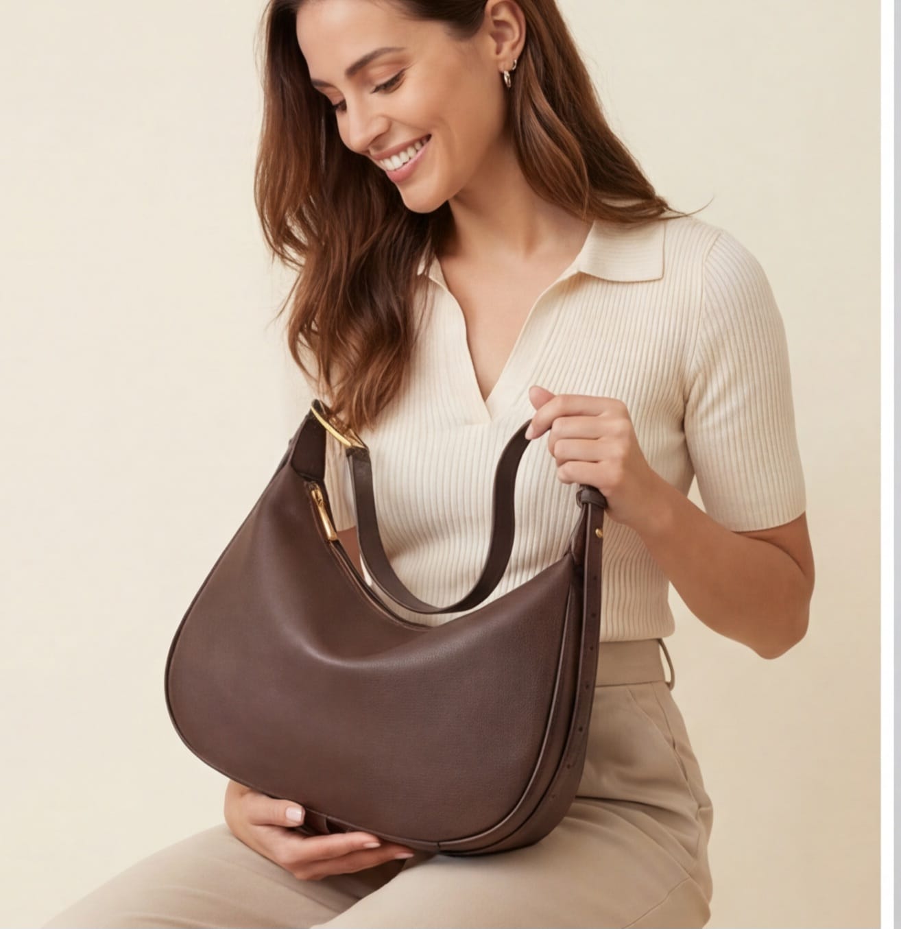 Genuine Leather Crescent Shoulder Bag – Soft Cowhide Hobo Handbag