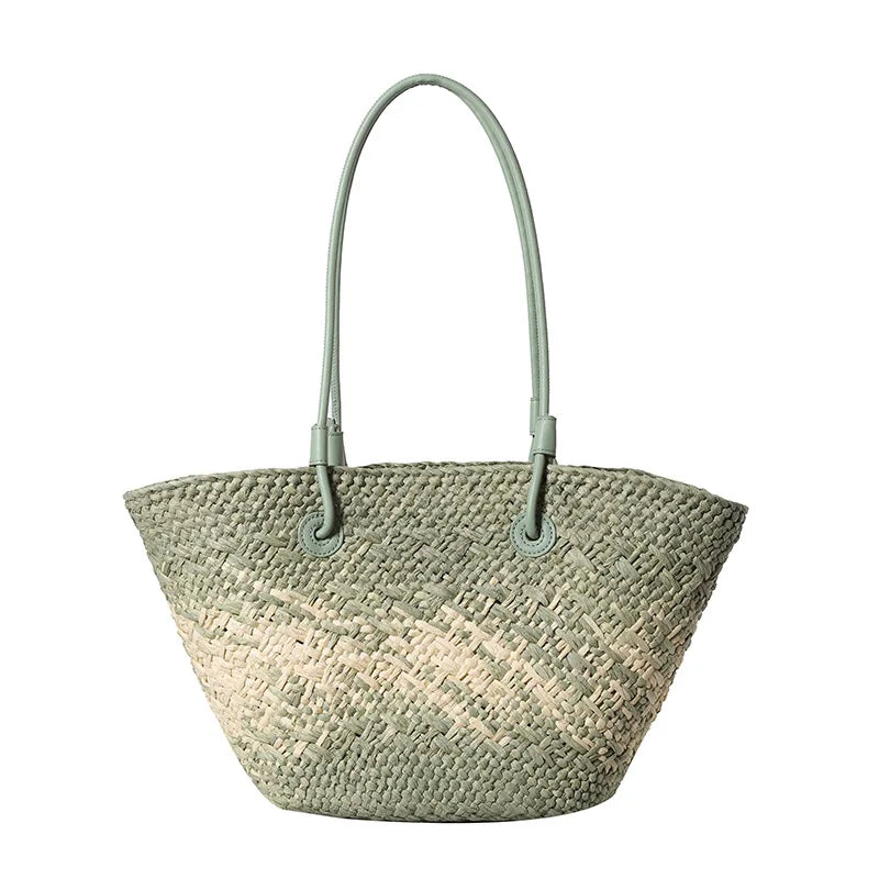 Woven handbag with a plain background