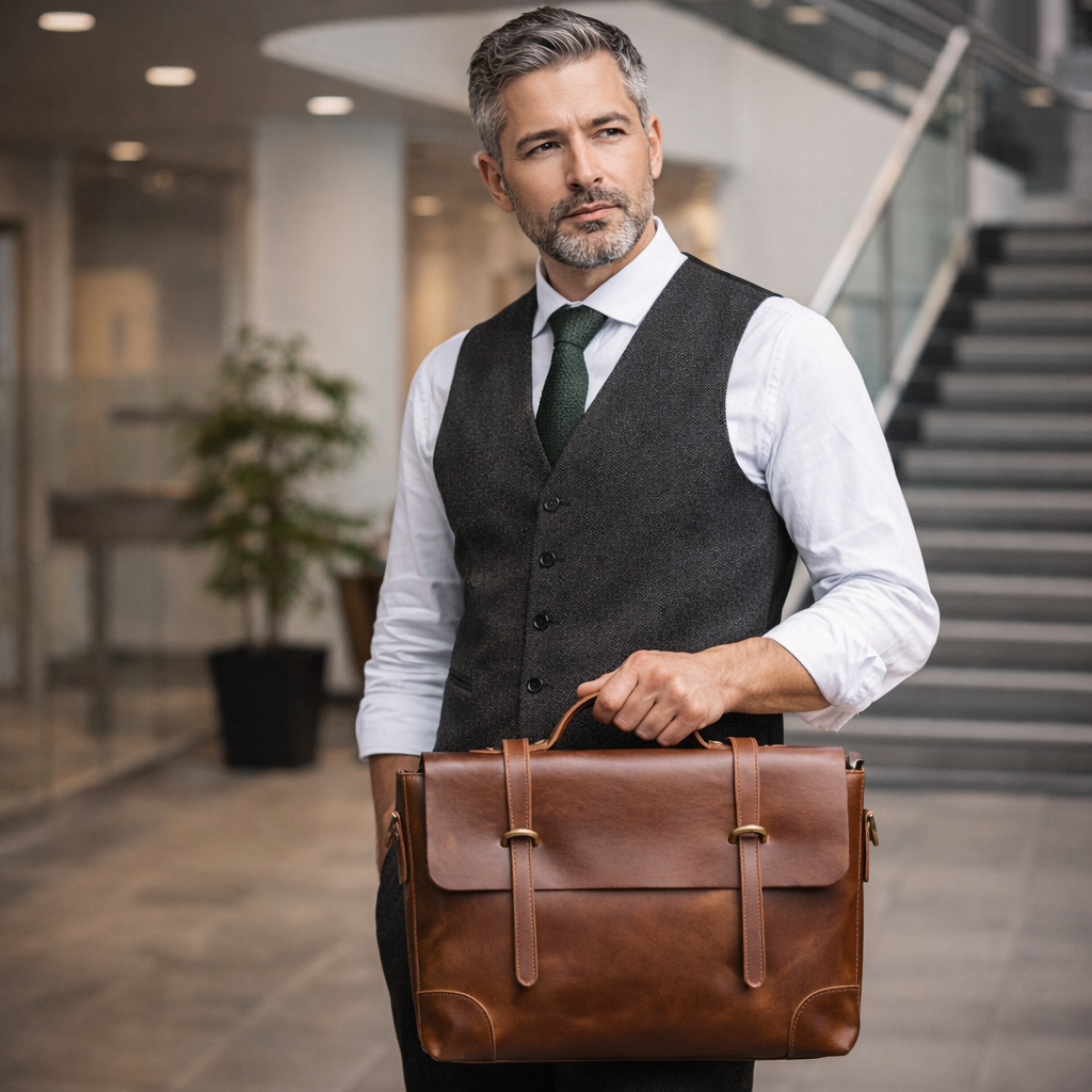 Vintage Genuine Leather Briefcase for Men – Classic Business Bag