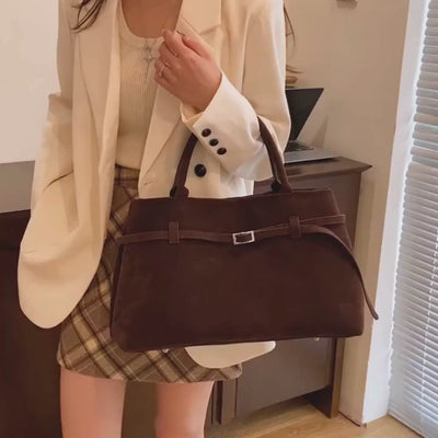 brown suede handbag video