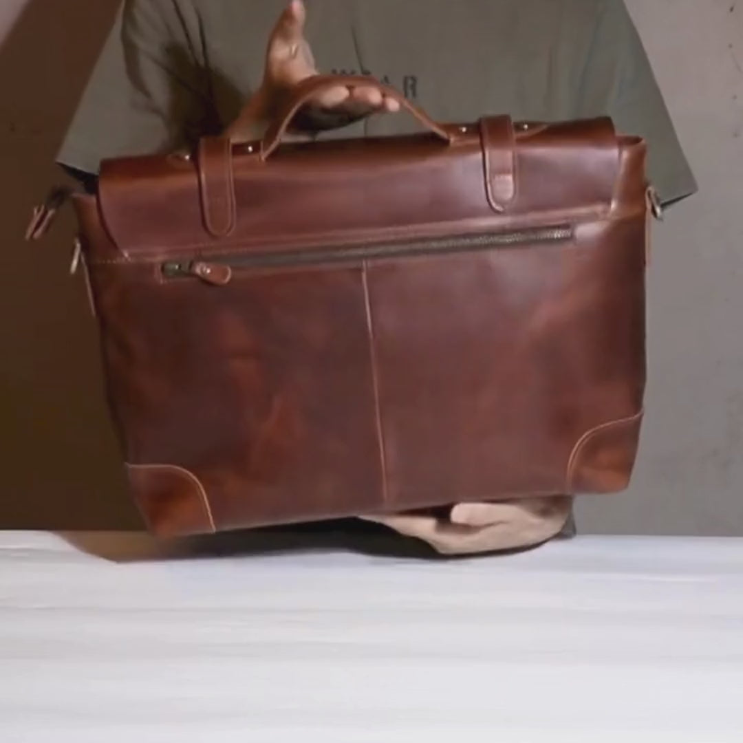 brown leather briefcase video