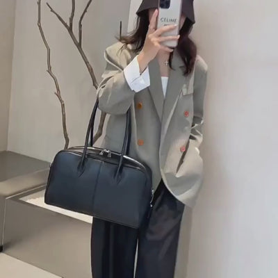 simone black leather tote video