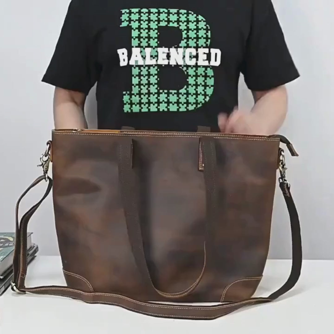 video dark brown tote 